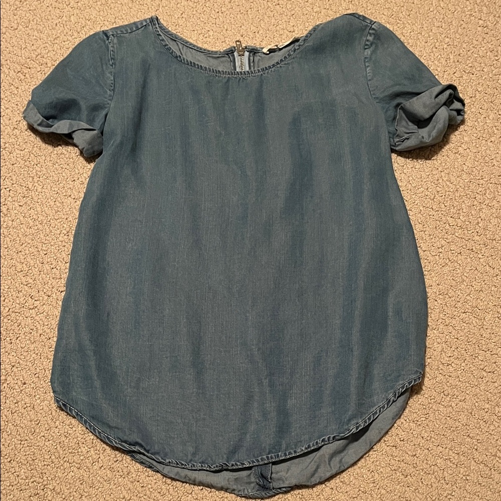 Mango Denim Short Sleeve Top